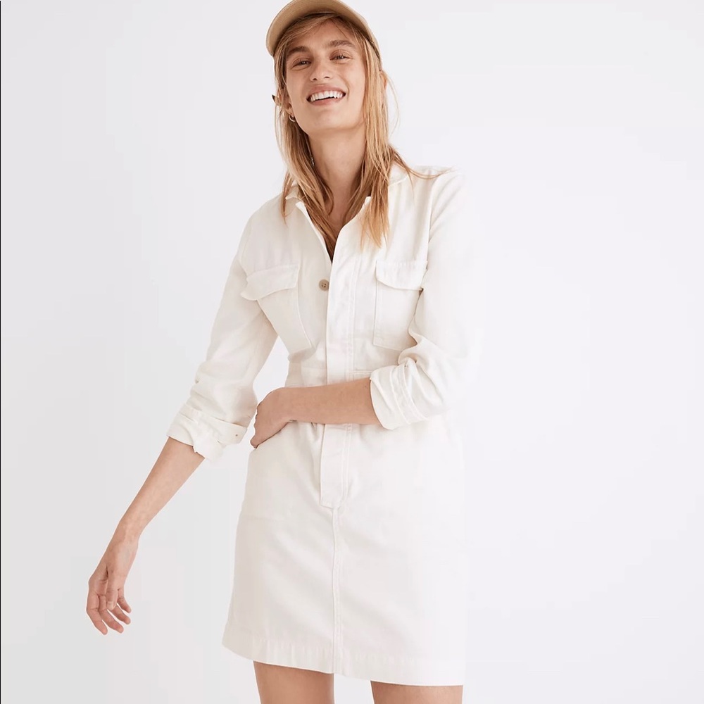 Madewell Signature Coverall Dress Women's Small Cream Denim Mini NWT
